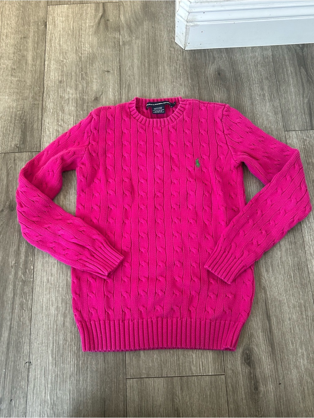 Polo by Ralph Lauren Men’s Bright Hot Pink Cable Knit Crewneck Sweater